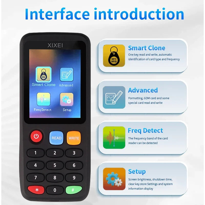 X7 RFID Smart Card Reader and Copier - 125kHz ID and 13.56MHz NFC Chip Writer for NTAG213/215 Cards and Tags