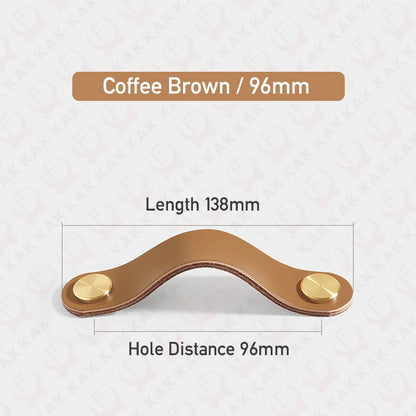 KAK Cowhide Leather Cabinet Handles – Nordic Style Furniture Pulls for Kids Room, Brass & Copper Kitchen Drawer Knobs, Door Hardware