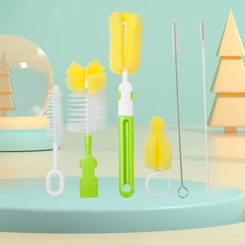 6PCS Bottle Cleaning Brush Set – 360° Rotating Nipple Brush Kit, No Dead Corner Cleaning Tools for Bottles & Cups
