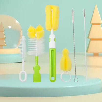 6PCS Bottle Cleaning Brush Set – 360° Rotating Nipple Brush Kit, No Dead Corner Cleaning Tools for Bottles & Cups