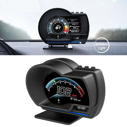 Smart Car HUD OBD2+GPS Gauge - Head-Up Display Speedometer with Turbo RPM Alarm for Cars and Trucks