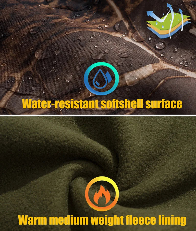 Men’s Silent Soft Shell Tactical Jacket | Waterproof, Warm Fleece Camouflage Hunting & Outdoor Hooded Coat