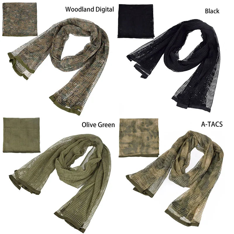 Outdoor Camouflage Netting Scarf — Camo Mesh Face Veil & Shemagh Head Wrap for Camping, Hiking, Shooting