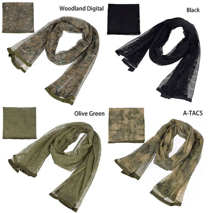 Outdoor Camouflage Netting Scarf — Camo Mesh Face Veil & Shemagh Head Wrap for Camping, Hiking, Shooting