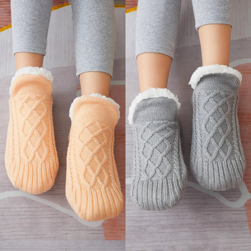 Thickened Winter Cashmere Socks - Thermal Woven Velvet Sleep Socks for Women, Cozy Home Slippers and Floor Socks
