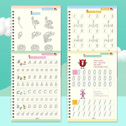Sank Magic Practice Copybook Set – Reusable Writing Workbook with Pen, English Calligraphy for Preschool Kids Learning & Handwriting Practice
