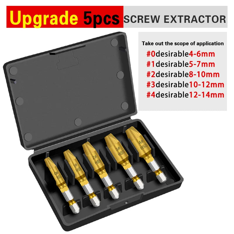 SenNan 5Pcs Damaged Screw Extractor Drill Bit - High-Speed Steel for Easily Removing Broken Screws & Bolts