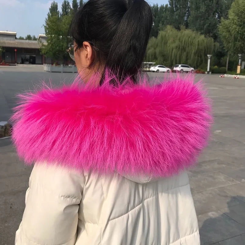 Natural Raccoon & Fox Fur Scarf – Luxury Women’s Winter Fur Collar and Hood Trim for Coats & Jackets