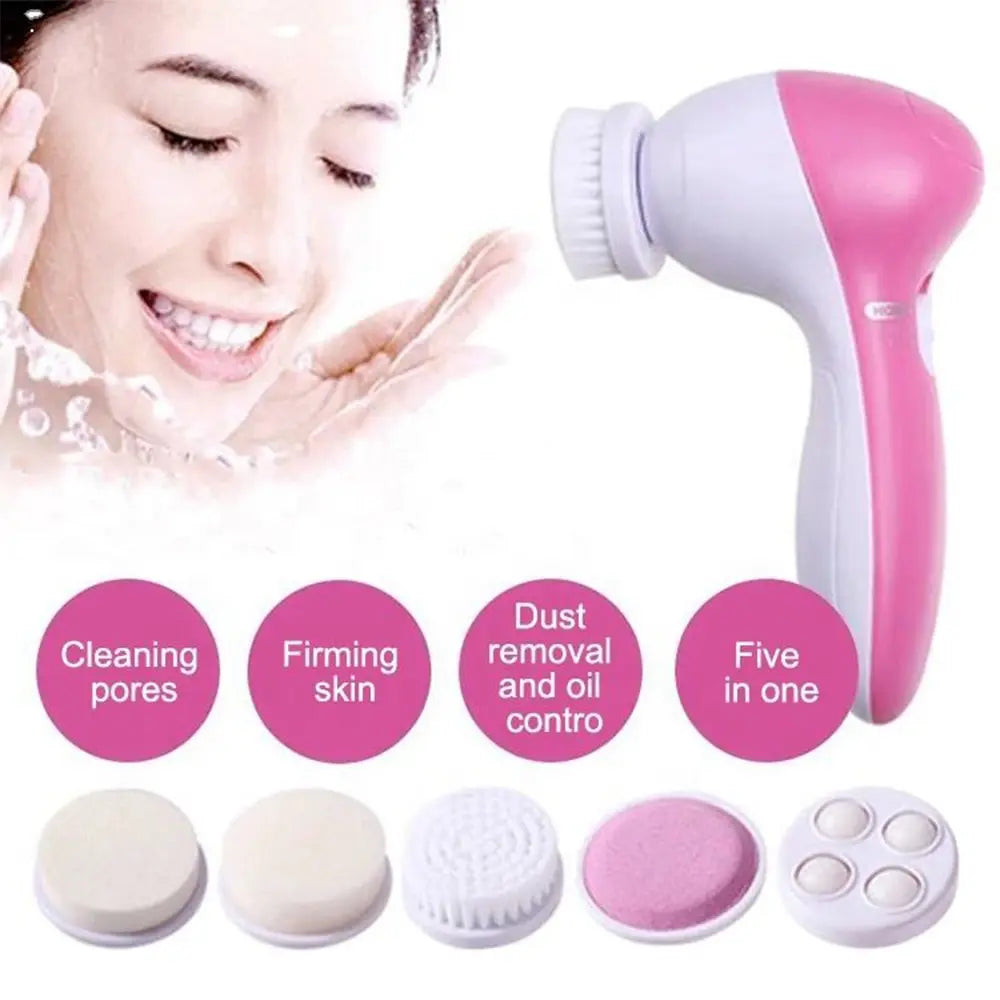 5-in-1 Electric Facial Cleansing Brush - Face Wash, Spa Massage & Blackhead Cleaning Skincare Tool