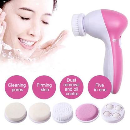 5-in-1 Electric Facial Cleansing Brush - Face Wash, Spa Massage & Blackhead Cleaning Skincare Tool