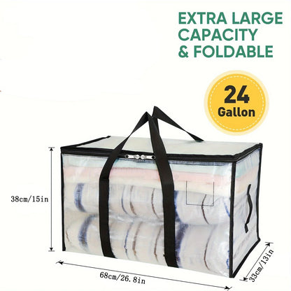 Large Transparent Storage Bag - Extra Capacity Clothes, Blanket and Moving Organizer