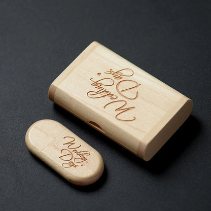 Custom Logo Wooden USB 2.0 Flash Drive with Box – 4GB 16GB 32GB 64GB Memory Stick for Wedding Photography Gifts