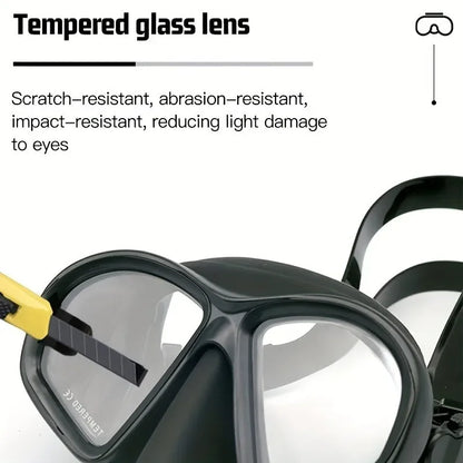 Freediving Mask with Camera Mount - Two-Window Tempered Glass Waterproof Anti-Fog Snorkeling Mask