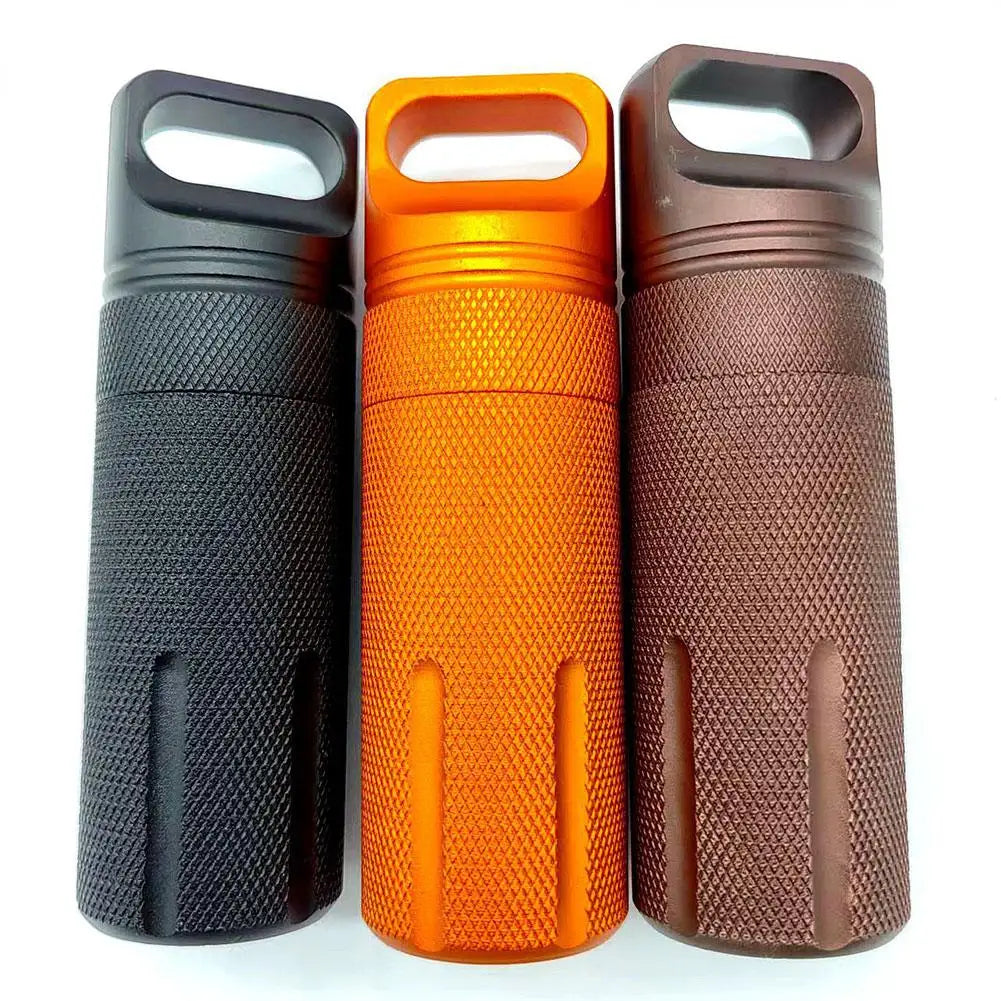 Aluminum Alloy Airtight Pill Container — Portable Waterproof EDC Single-Chamber Capsule Holder & Medicine Case