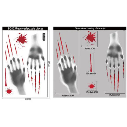 Horror Bloodstain Wall & Window Stickers – Handprint, Footprint & Skull Halloween Decorations 2024