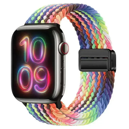 Nylon Braided Loop Apple Watch Band – Magnetic Metal Bracelet Strap for Ultra 2, Series 3–9 & SE (40mm–49mm) Adjustable Wristband