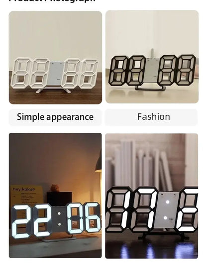 3D LED Digital Wall Clock – Luminous Multifunctional USB Plug-In Electronic Clock for Home Decoration
