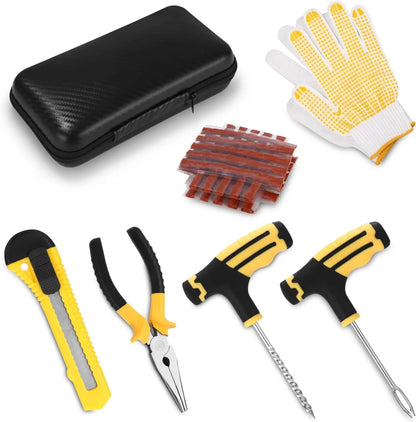 Motorcycle and Car Tire Repair Kit – Puncture Plug Tools, Tire Strips, and Emergency Flat Tire Repair Accessories