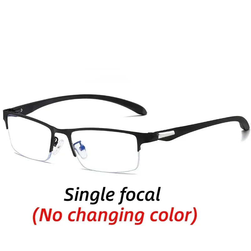 Progressive Multifocal Photochromic Reading Glasses – Anti-Blue Light Half Frame for Men with Presbyopia & Far Sight Protection