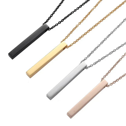 New Black Pillar Necklace for Men & Women, Trendy Stainless Steel 3D Bar Chain, Party Jewelry & Couple Gifts