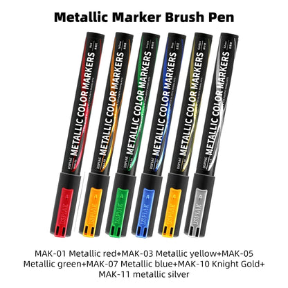 DSPIAE MKA Super Metallic Brush Pen – 12 Water-Based Colors with Soft Tip for Gundam & Mecha Model DIY Hobby