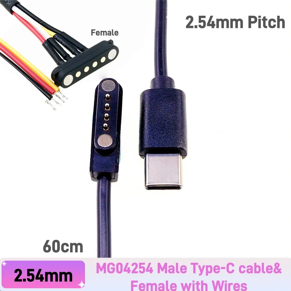 Magnetic Pogo Pin Connector - 2–5 Pin Spring-Loaded Male/Female Power Socket, 2.54/2.8mm Spacing, USB Cable Compatible