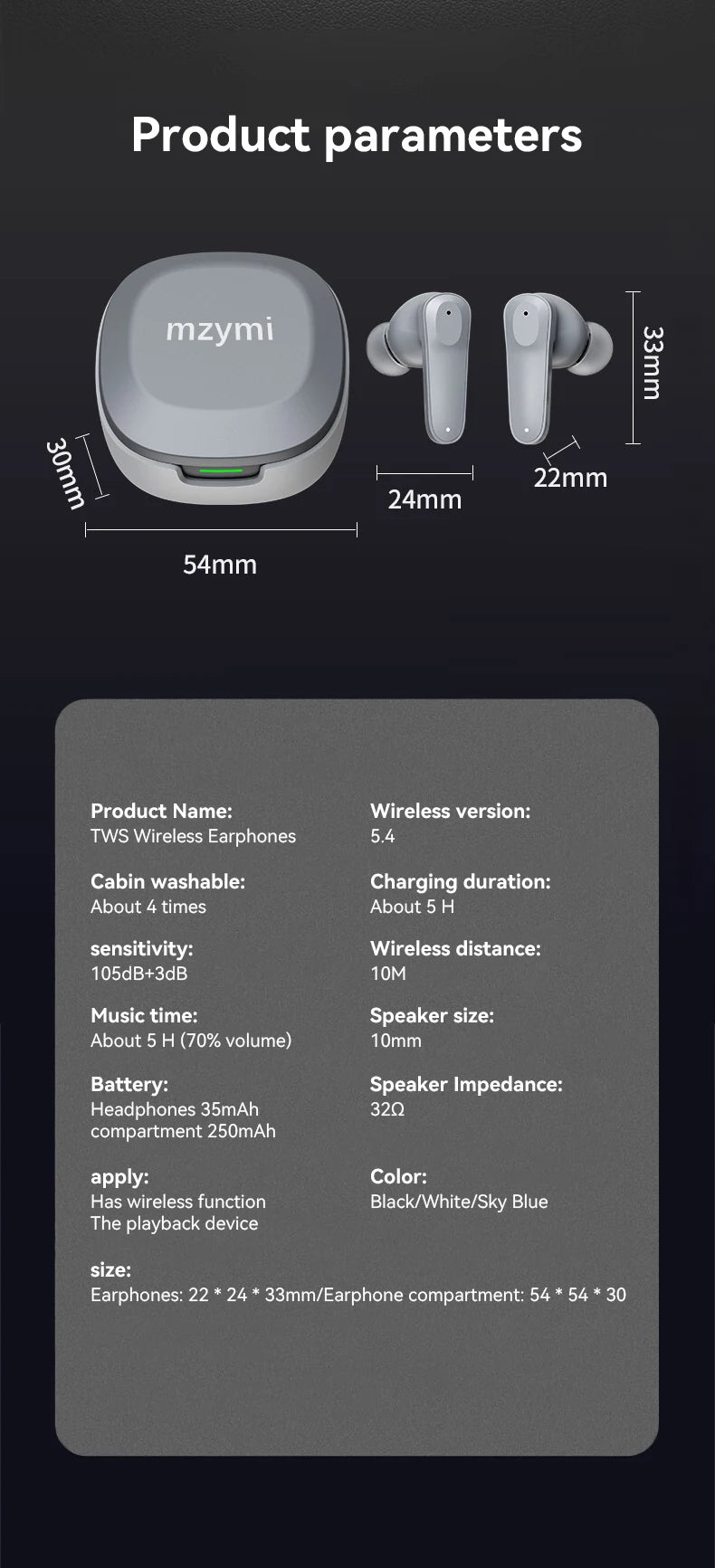 mzymi A98 TWS True Wireless Earbuds | ENC Noise-Reducing Waterproof Sport Headphones