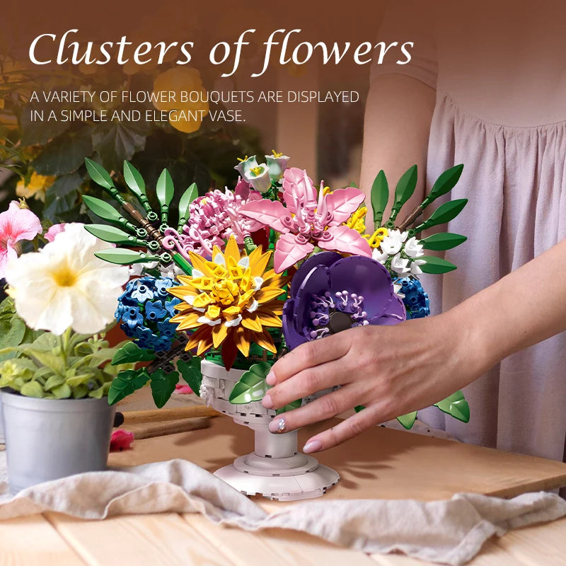 1081PCS Dream Flower Bouquet Building Blocks – Model Room & Garden Ornaments Toy for Kids, Girls, Adults, Christmas Gifts