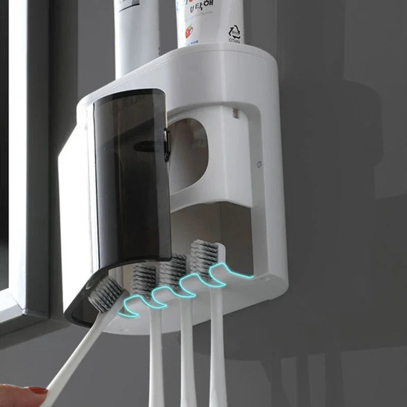 Effortless Toothpaste Dispenser with Magnetic Toothbrush Holder - Wall Mounted Bathroom Accessories