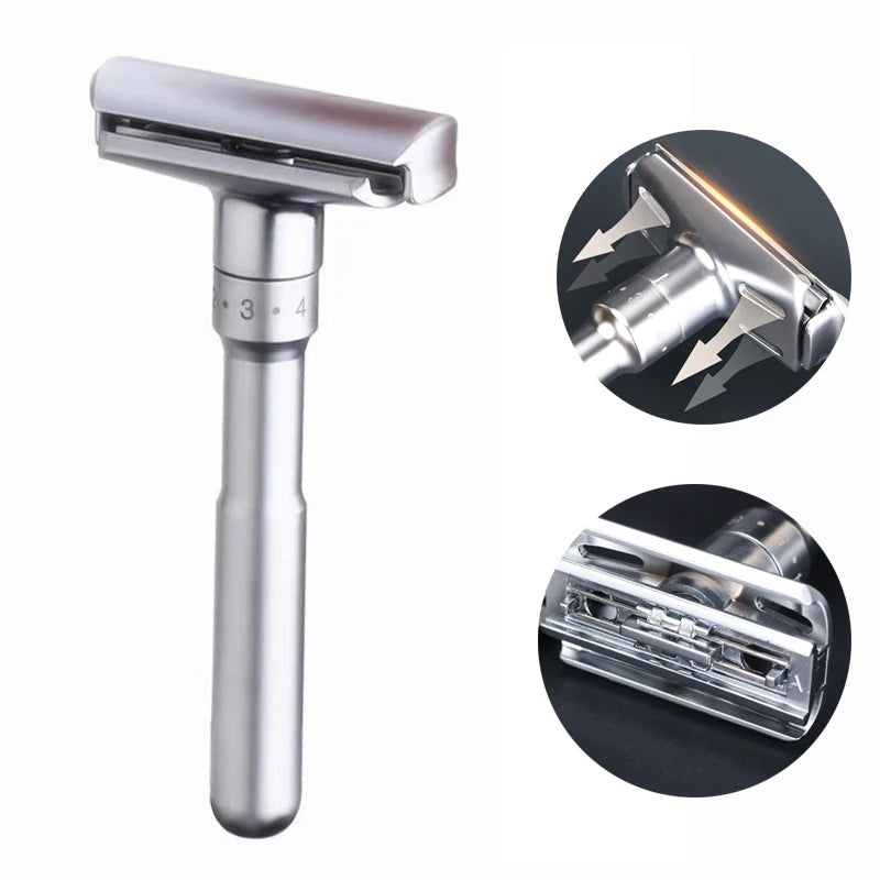 New Adjustable Safety Razor for Men – Folding Shaving Razor with Double Edge, 5 PCS Titanium Coated Blades & Shaver Holder