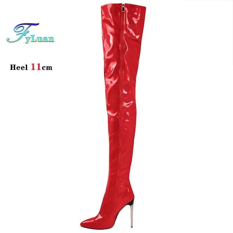 Women’s Plus Size Thigh-High Stiletto Boots - 11CM Pointed Toe Over-the-Knee Party Heels Sizes 45-47