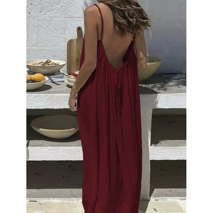 Women Strapless Backless Maxi Dress - Loose Comfortable Casual Home Sleepwear Long Dress