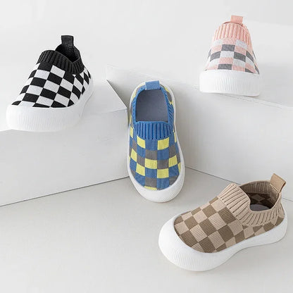 2025 Spring Toddler Slip-On Shoes – Non-Slip First Walkers for Boys and Girls, Classic Plaid Sneakers
