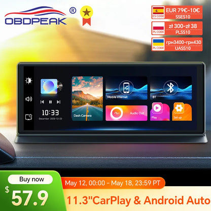 K2 Pro 11.3" 4K Dash Cam — Car DVR with Wireless CarPlay, Android Auto, 5G WiFi & GPS Navigation