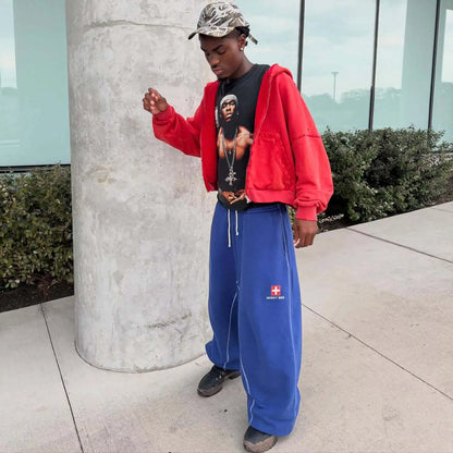 Harajuku Graphic Cuffed Trousers - Unisex Loose Drawstring Streetwear Pants