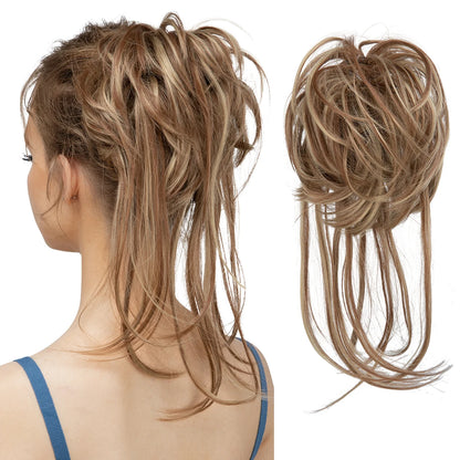 Synthetic Elastic Messy Bun Hairpiece – Curly Scrunchie Chignon, Black, Blonde, Brown Updo Donut for Women, Natural Fake Hair