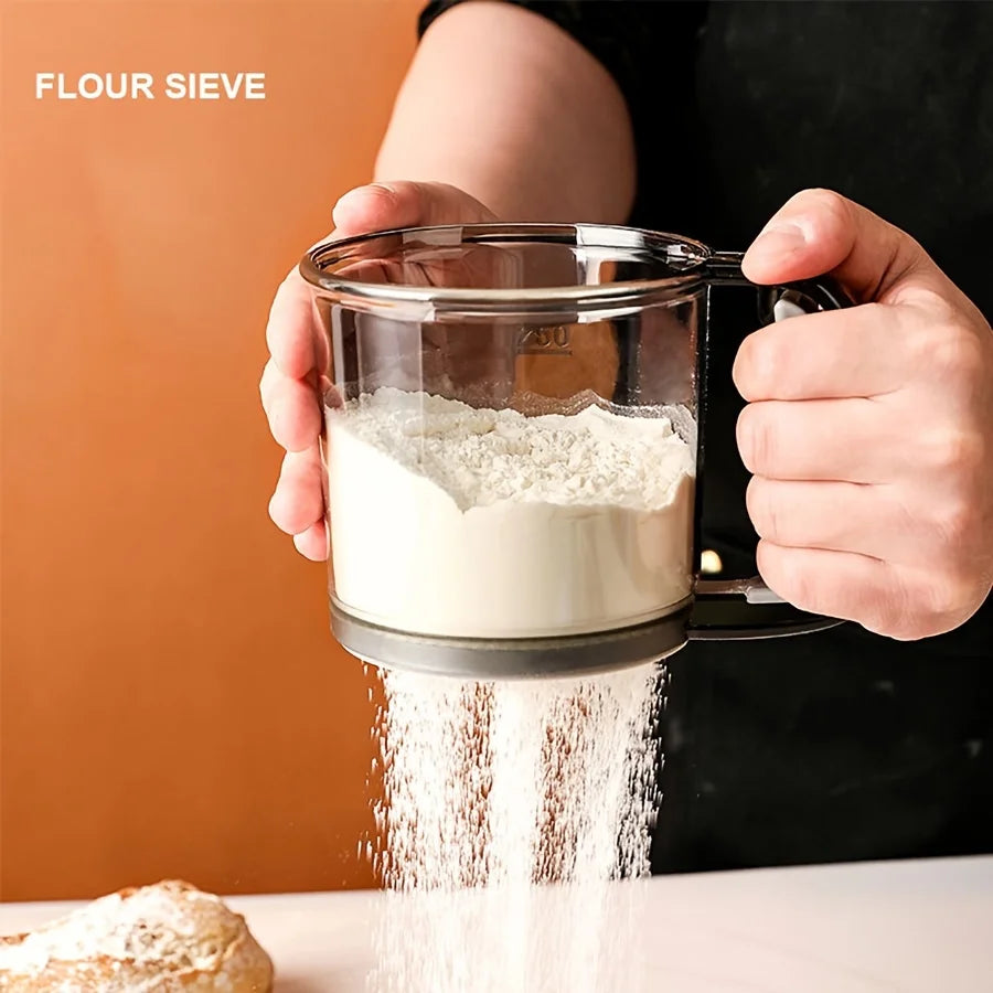 Semi-Automatic Hand Press Flour Sifter – Transparent Non-Stick Baking Tool for Kitchen