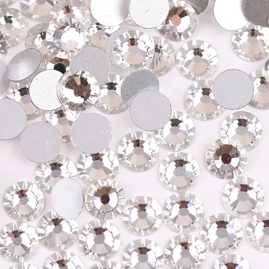 Glass Crystal Flatback Rhinestones Set SS6–SS30 – Non-Hotfix Round Glue-On Gems for Nail Art, DIY Crafts & Jewelry Decoration
