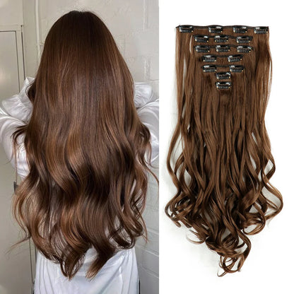 Clip-In Hair Extensions, 7-Piece Full Head 22-Inch Long Curly Wavy Synthetic Hair Extensions for Women and Girls