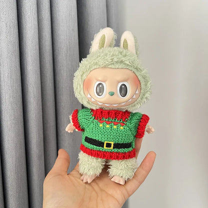 17cm Labubu Santa Christmas Outfit Set for Gen1–3 Vinyl Dolls – Festive Costume & Accessories