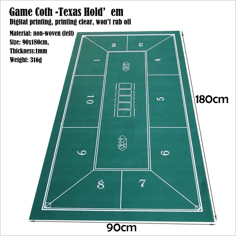 180x90cm Non-Woven Casino Tablecloth – Texas Hold'em Poker Game Mat for Home Party & Entertainment