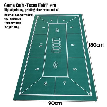 180x90cm Non-Woven Casino Tablecloth – Texas Hold'em Poker Game Mat for Home Party & Entertainment
