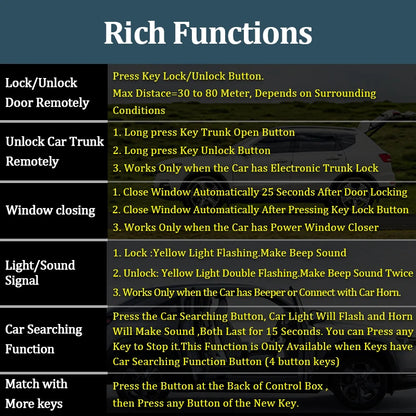 Car Remote Central Door Lock Kit - Keyless Entry System with Alarm & Remote Control