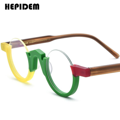 FONEX HEPIDEM Acetate Eyeglass Frames - Retro Round Vintage Eyewear for Men & Women
