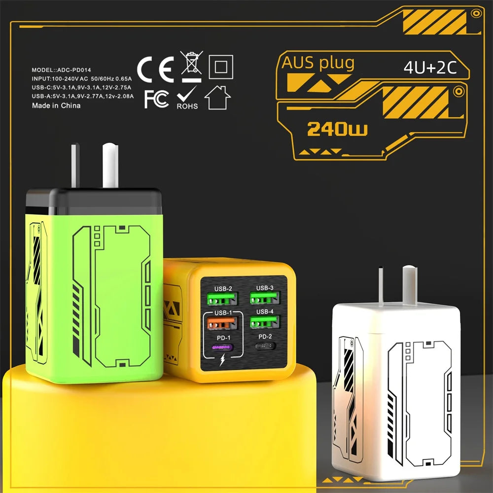 240W GaN USB-C Fast Wall Charger - High-Power Phone Adapter for iPhone, Xiaomi, and Huawei with EU, US, UK, and KR Plug Options