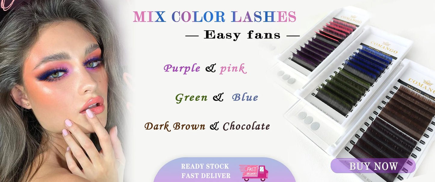 CoMango Faux Mink Eyelashes Extensions – 1D/2D/Y, C/D Curl Natural Russian Volume Soft PBT Lashes