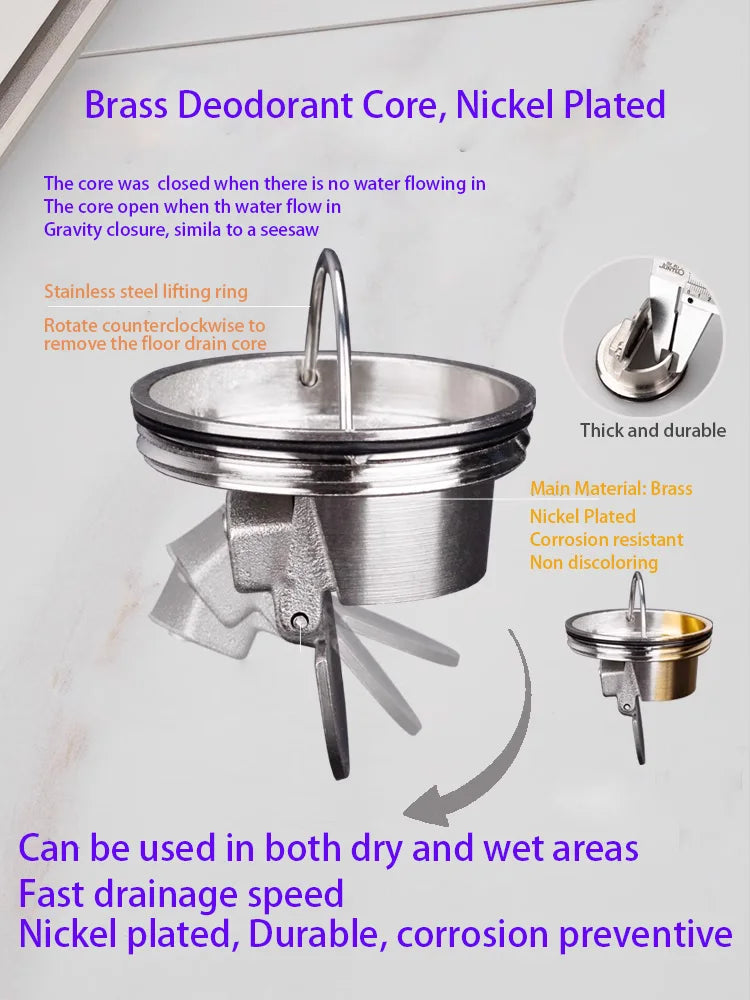 Luxury Brass Floor Drain — 10x10CM Carved Anti-Odor & Insect-Proof Drain for Shower, Bathroom & Balcony