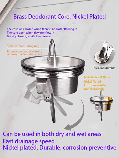 Luxury Brass Floor Drain — 10x10CM Carved Anti-Odor & Insect-Proof Drain for Shower, Bathroom & Balcony