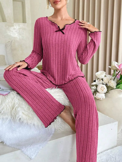 Women’s Autumn & Winter Plush Pajama Set – Warm Long-Sleeve Top and Trousers, Casual 2-Piece Homewear Loungewear