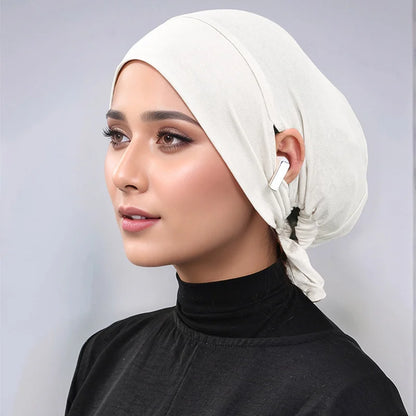 Women’s Tie-Back Jersey Hijab Cap - Stretchy Elastic Muslim Inner Underscarf with Ear-Covering Design